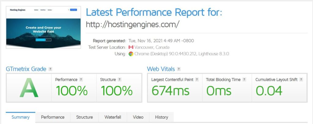 Hosting Engines website testing Cloudways performance