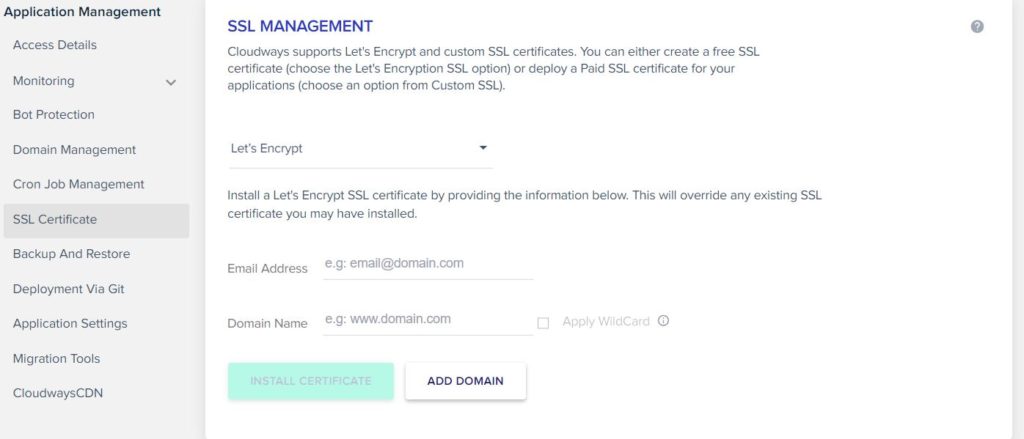 Add SSl Certificate to Cloudways