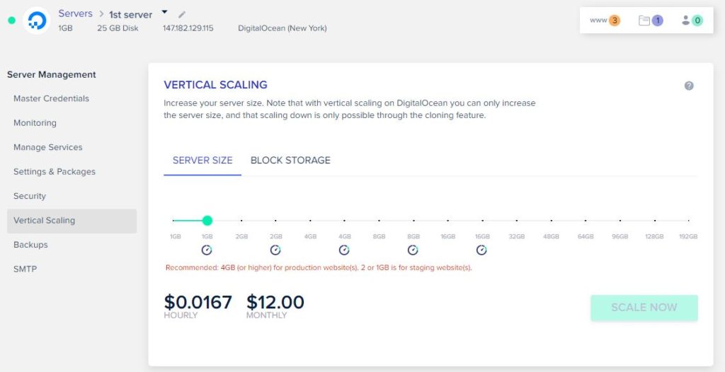 Cloudways vertical scaling