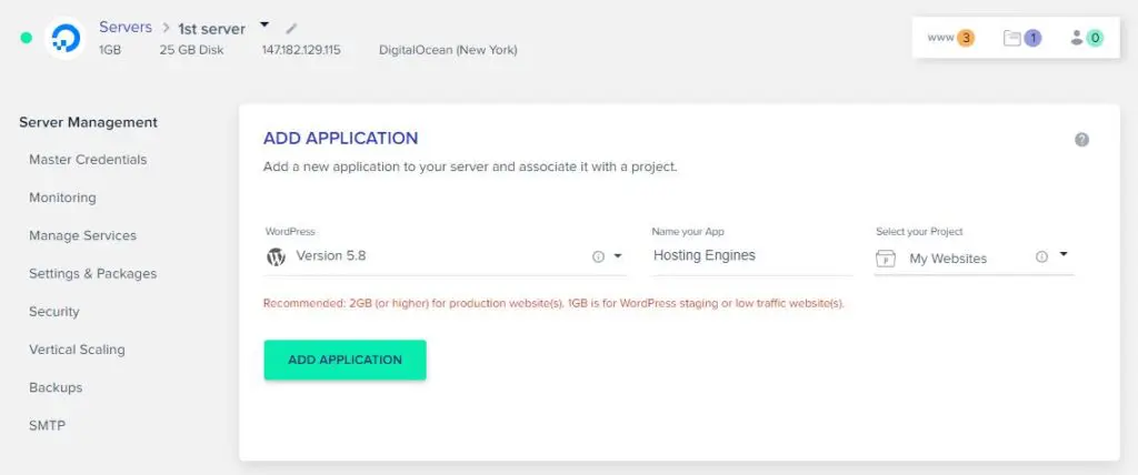 Cloudways new app