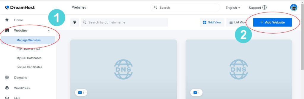 Dreamhost add website
