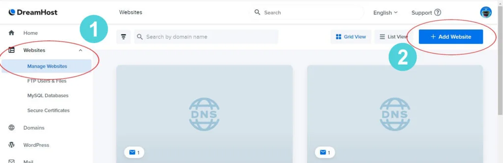 Dreamhost add website
