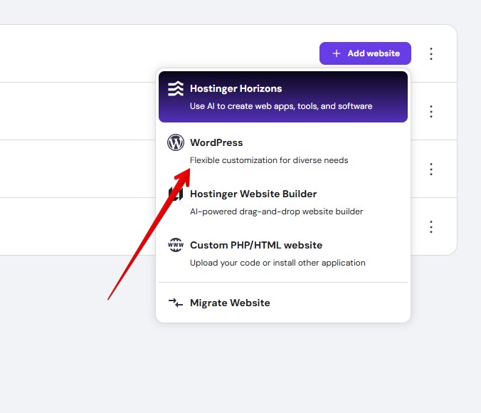 Hostinger Add Website Type