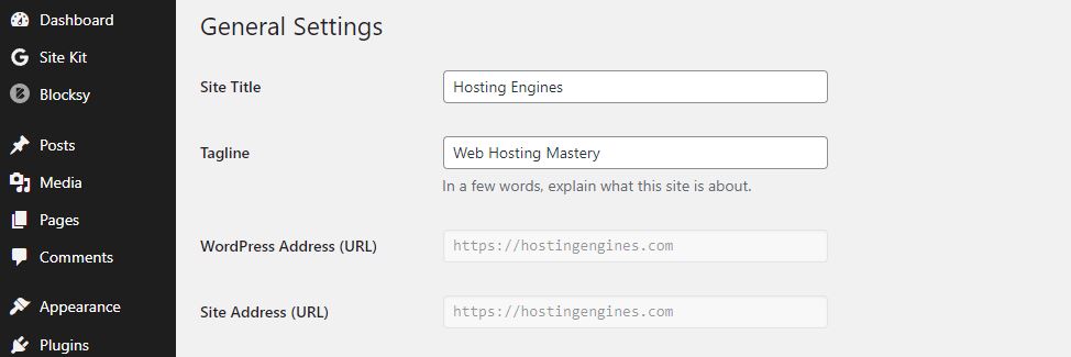 WordPress General Settings