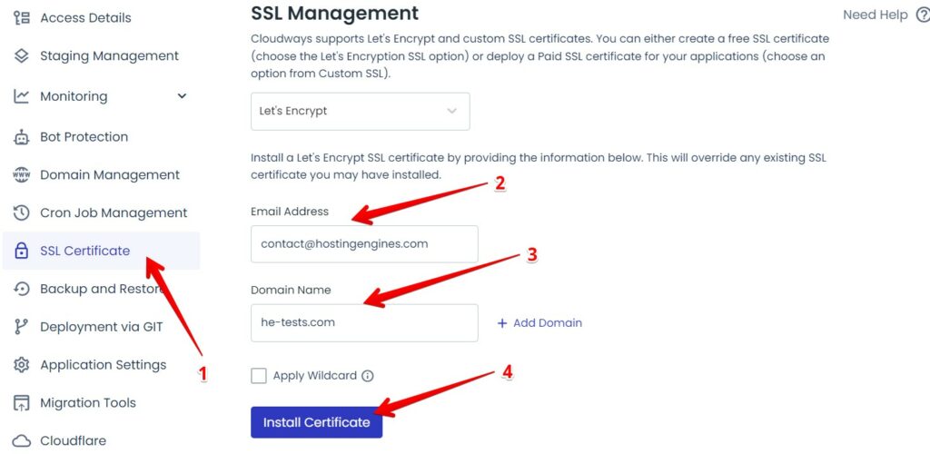 Cloudways Install Free SSL Certificate