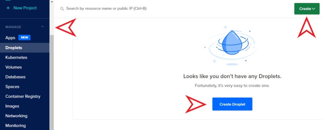 Create Droplet on DigitalOcean