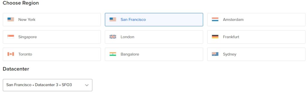 DigitalOcean Choose Region