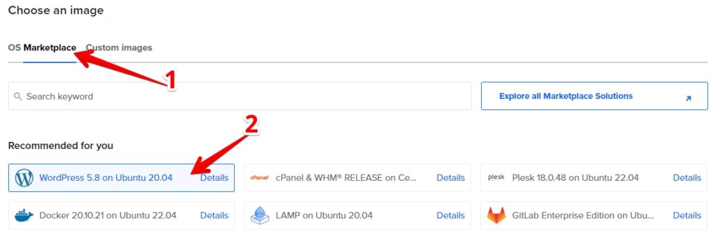 DigitalOcean Choose WordPress Application