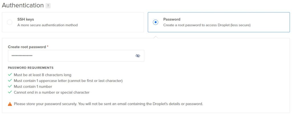 DigitalOcean Droplet Access Credentials