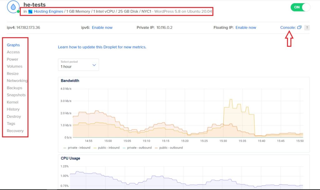 DigitalOcean Droplet settings