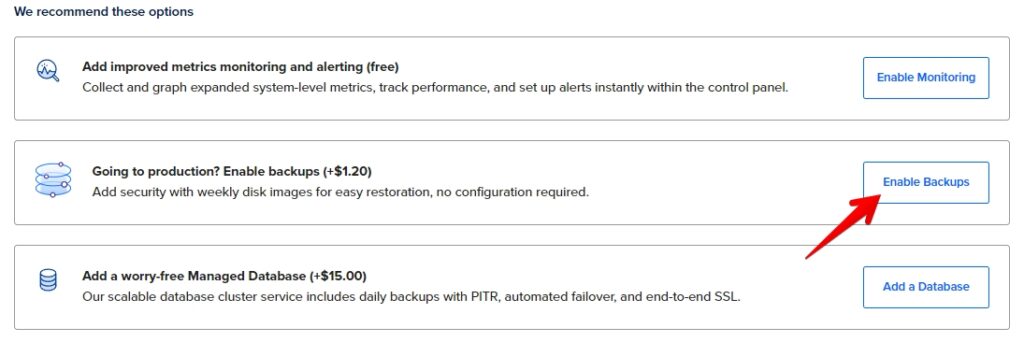 DigitalOcean Droplets Additional Options