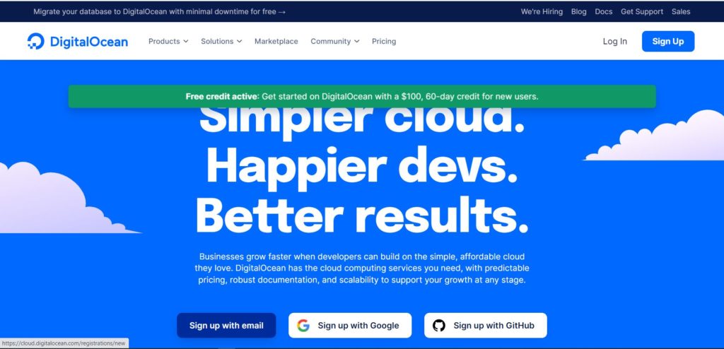 DigitalOcean Home Page