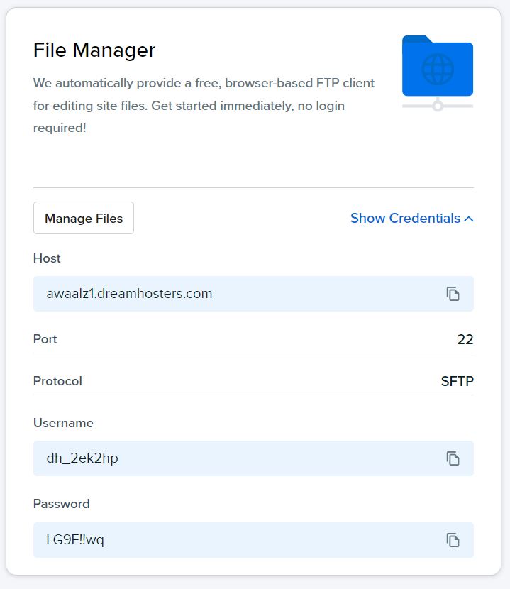Dreamhost File Manager Credentials