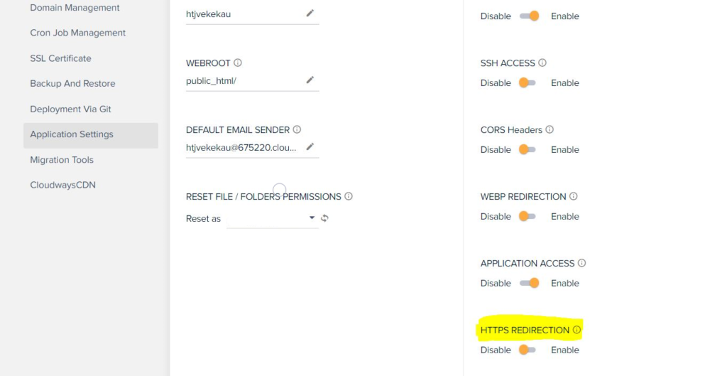 HTTPS redirection on Cloudways