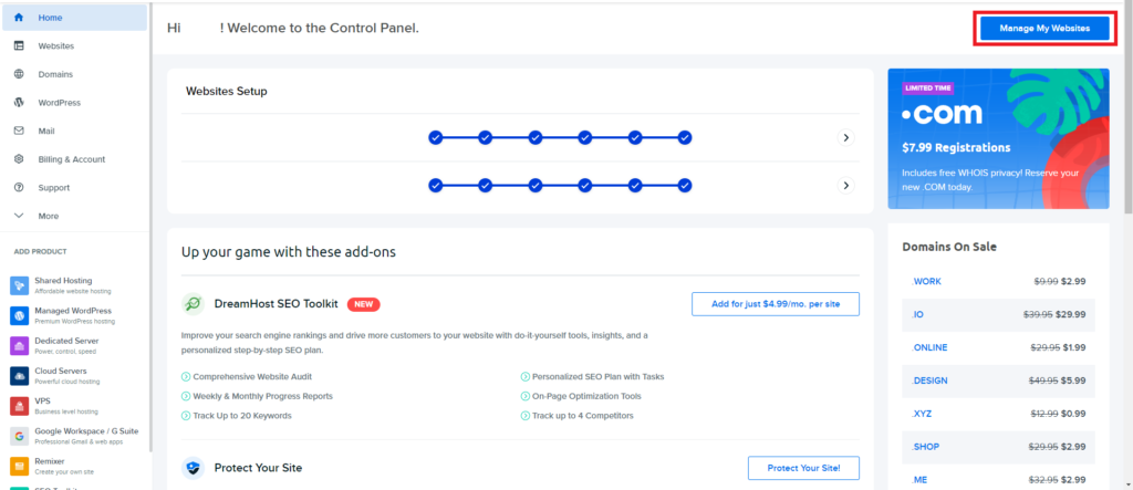 dreamhost Control Panel