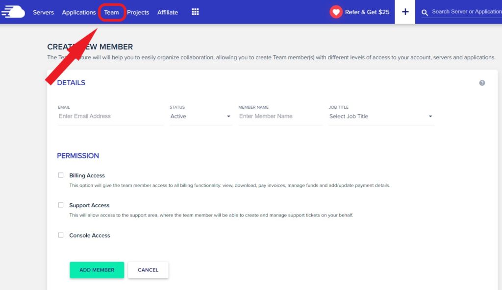 Cloudways Add Team Member