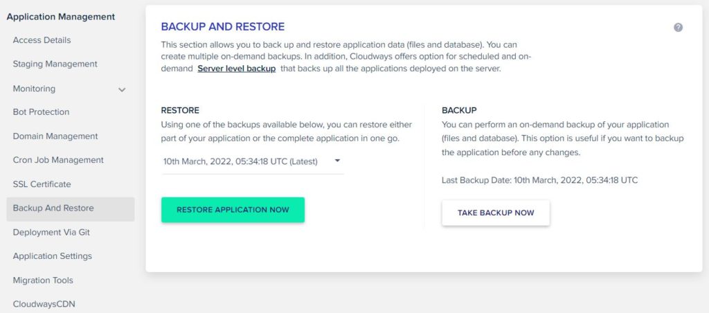 Cloudways Application Backups