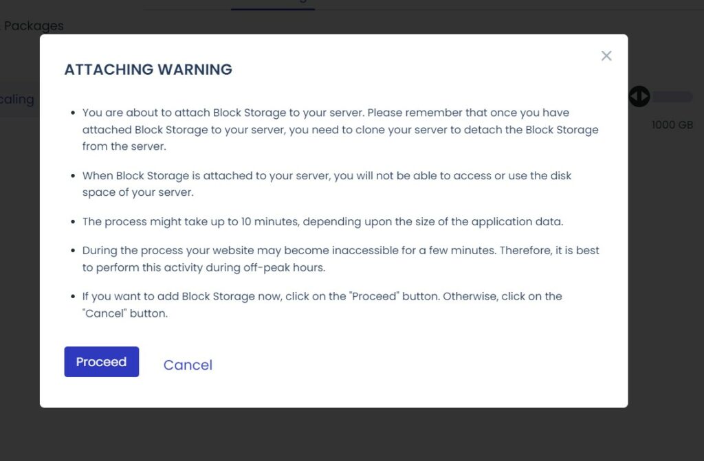 Cloudways Attach Block Storage Warning