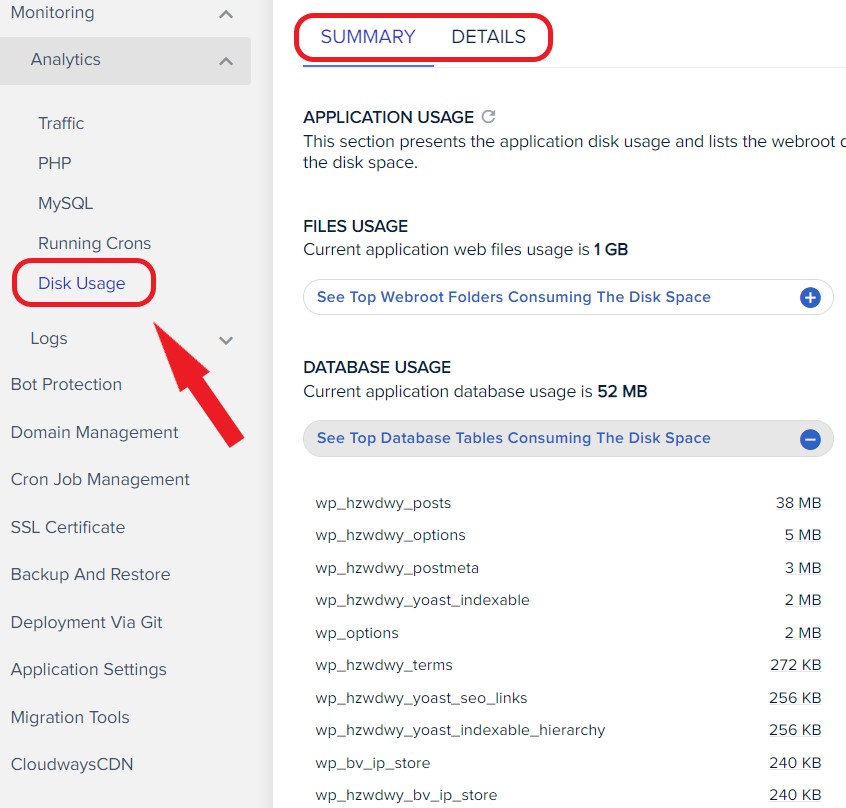 Cloudways Disk Usage Monitoring