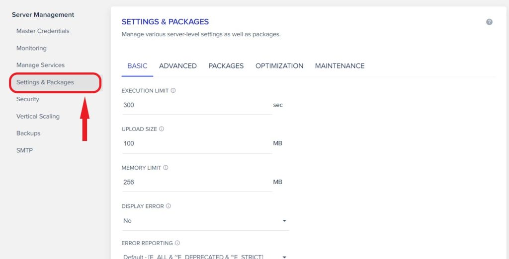 Cloudways Server Settings and Packages