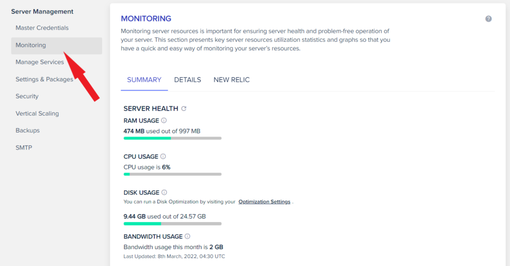 Cloudways Summary Server Monitoring