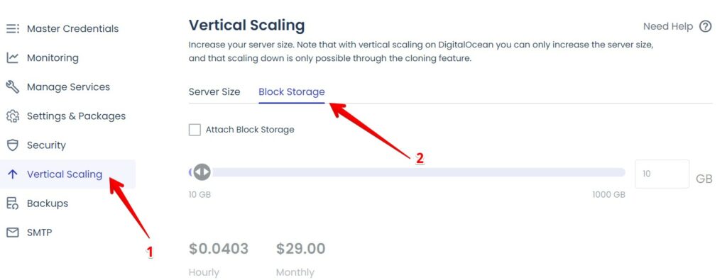 Cloudways Vertical Scaling - Block Storage Option