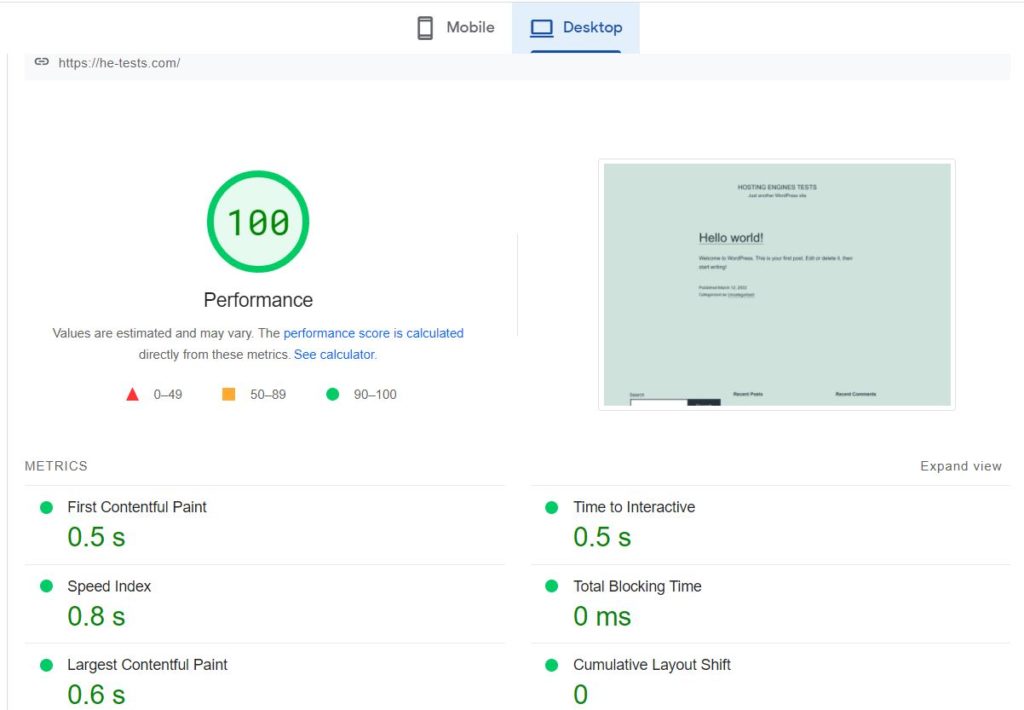 Google speed Insights desktop result