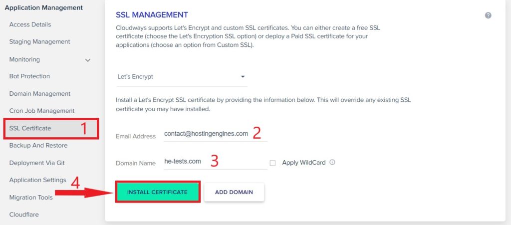 Install Free SSL Certificate on Cloudways