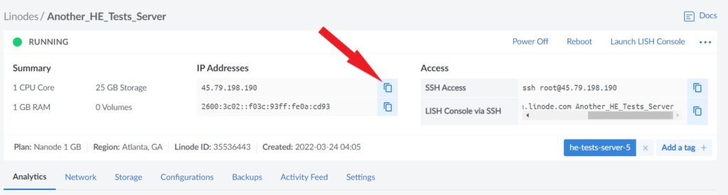 Linode Server IP Address