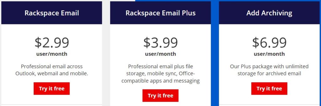 Rackspace Email Pricing