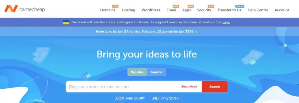 NameCheap Home Page