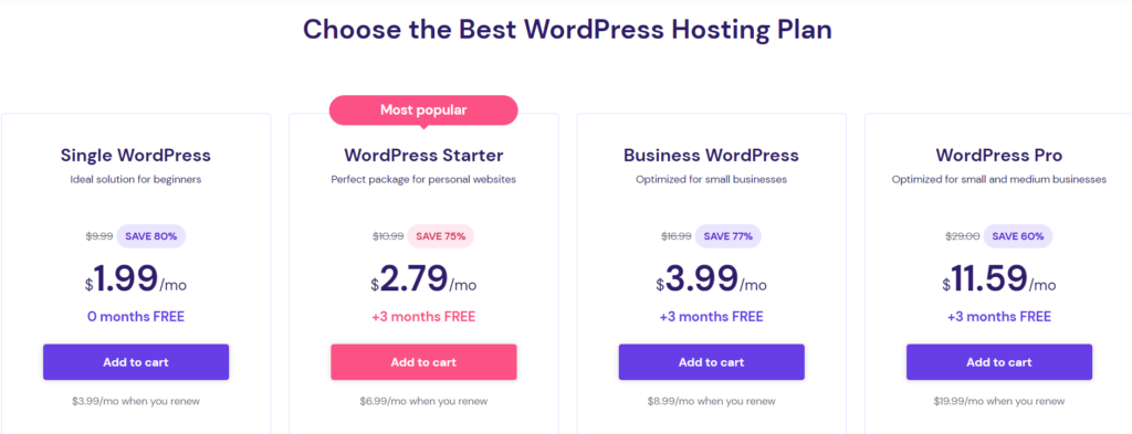 Hostinger WordPress Hosting Plans and Pricing