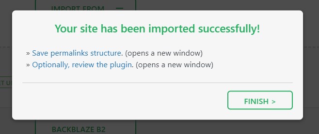 All-in-One WP Migration - Finish Importing