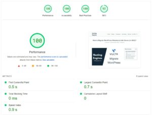 Hosting Engines PageSpeed Insights Score