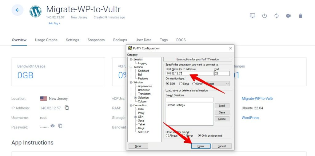 Putty Connect to Vultr Server
