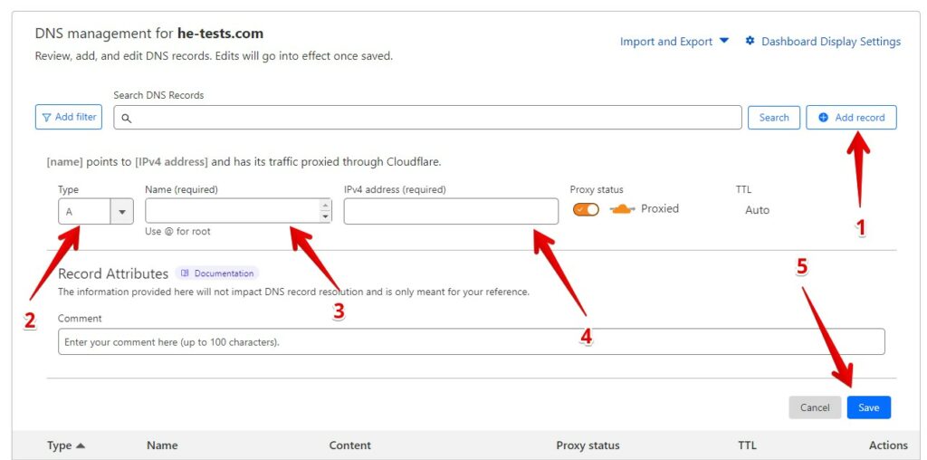 Cloudflare Add Domain Record