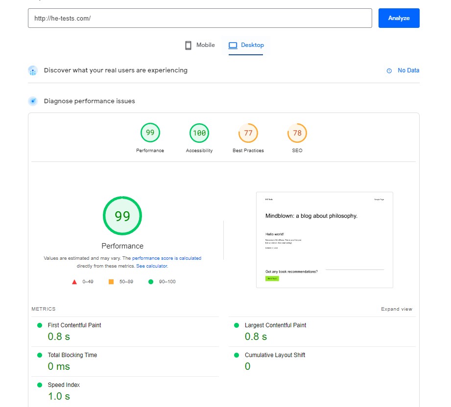 Spaceship PageSpeed Insights Desktop Test Result