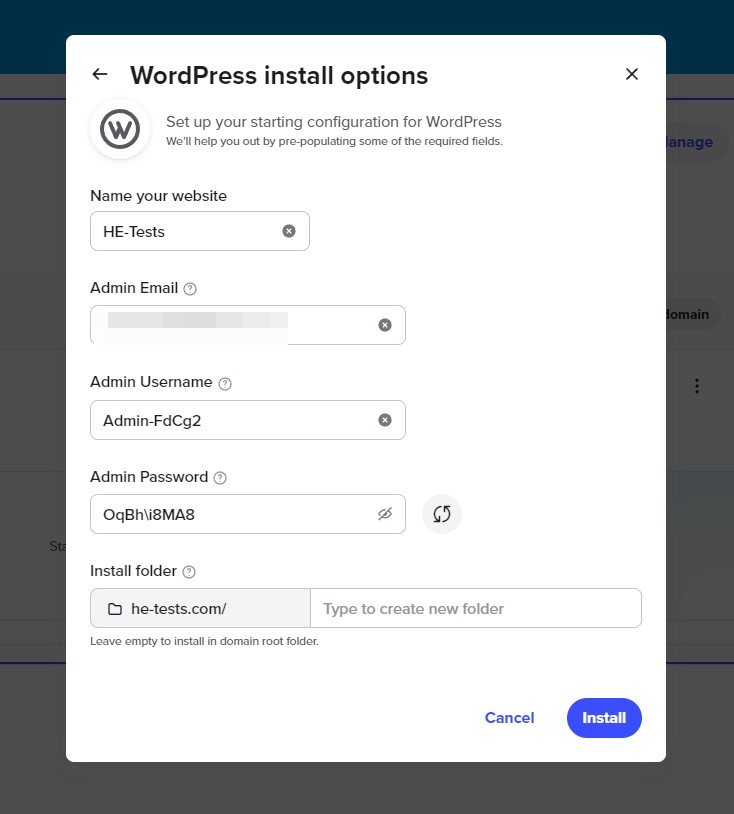 Spaceship WordPress Install Options