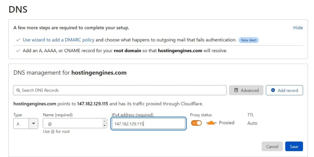 Add A record to DNS