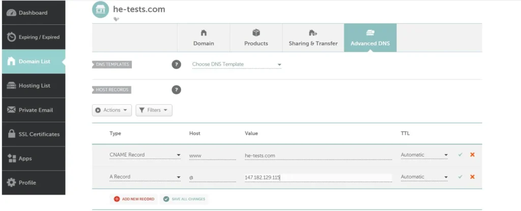 Add DNS Records On NameCheap