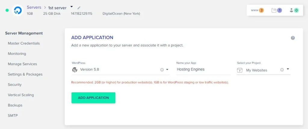 Cloudways new app