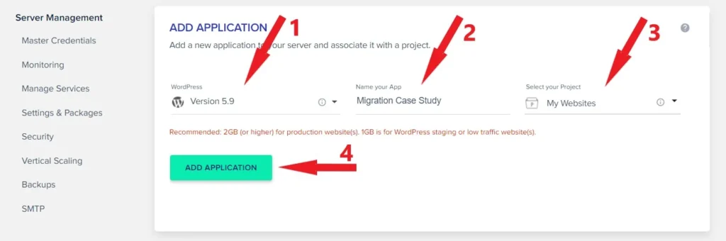 Cloudways Add New Application Details