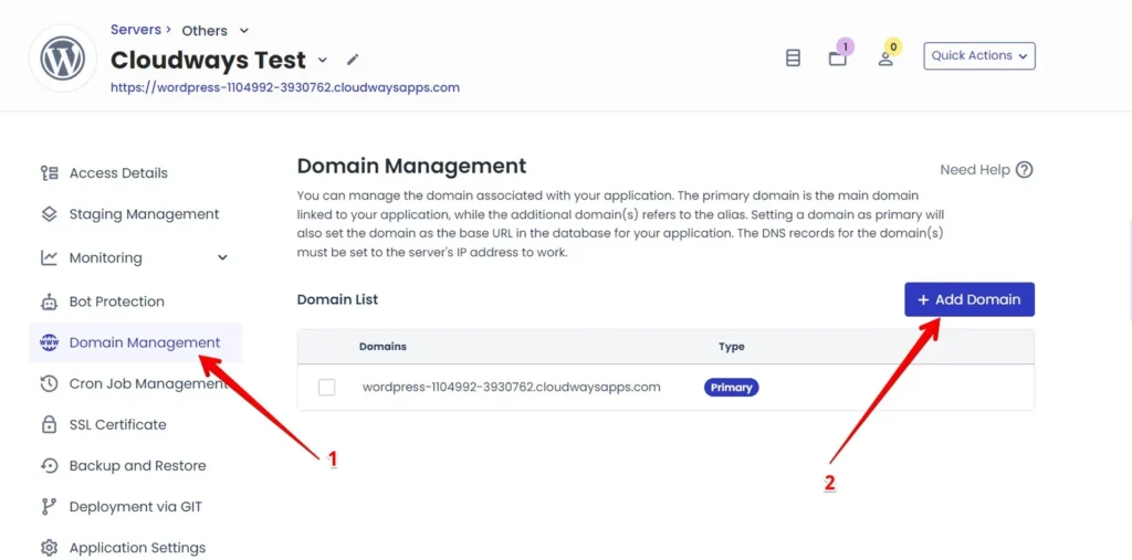Cloudways Domain Management
