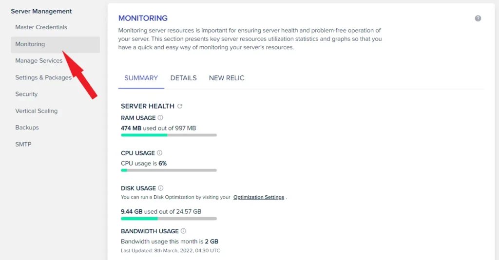 Cloudways Summary Server Monitoring