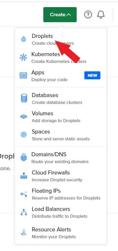 Create options on DigitalOcean