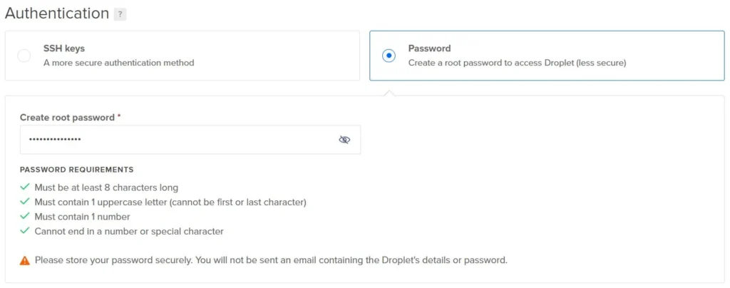 DigitalOcean Droplet Access Credentials