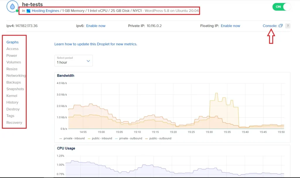 DigitalOcean Droplet settings