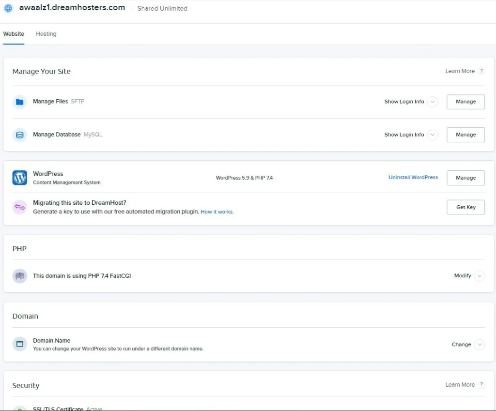 Dreamhost edit website