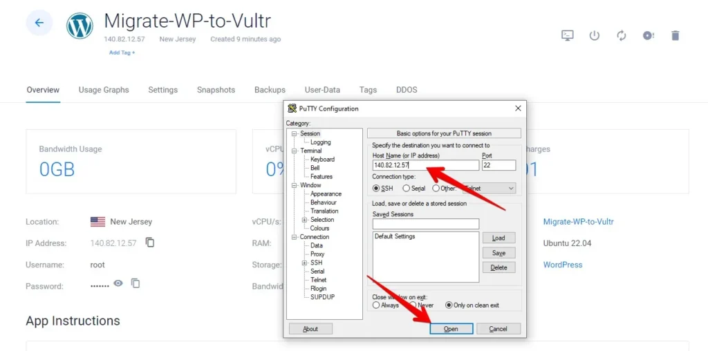 Putty Connect to Vultr Server