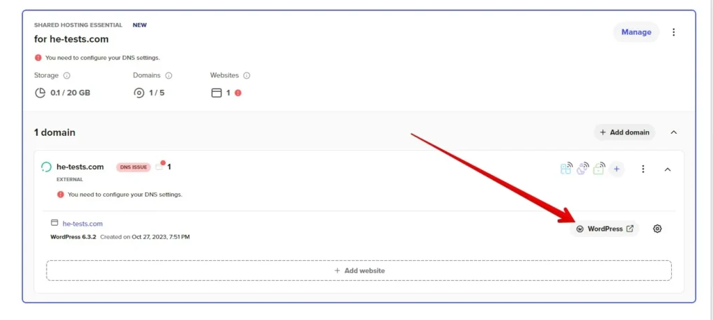 Spaceship Hosting Manager Dashboard After WordPress Installation